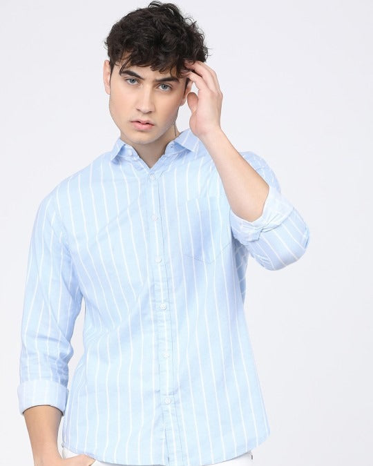 Premium Oxford Cotton Blue White Stripes Casual Shirt (SF)