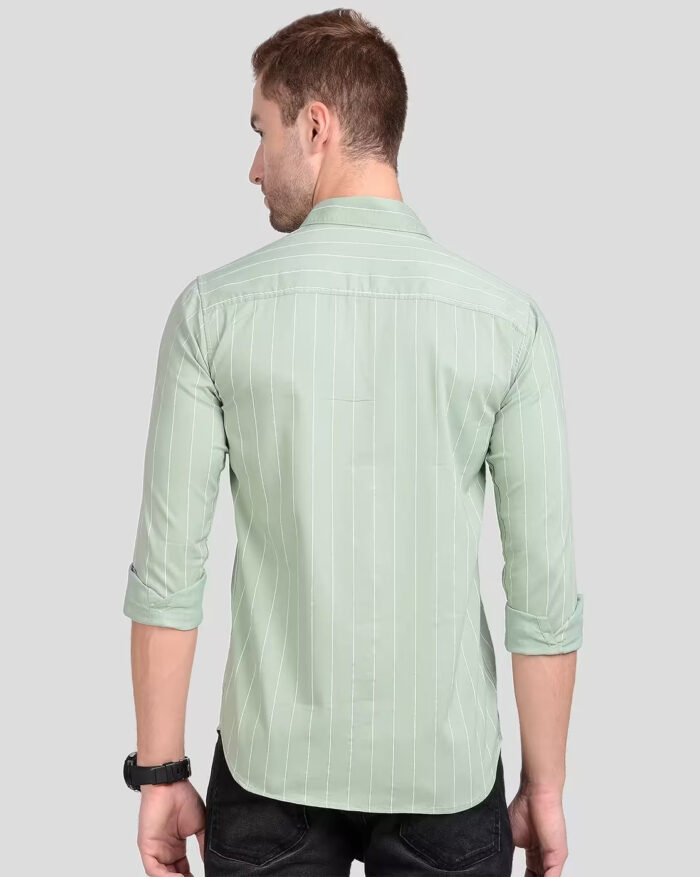 Premium Oxford Cotton - Casual Wear Green And White Vertical Stripes Shirt (SF)