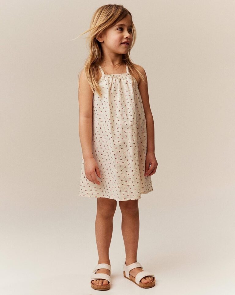 Kid's Cream Floral Print  A - Line Dress