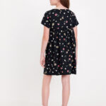 Black Loose Short Sleeve Crepe Dress For Girls