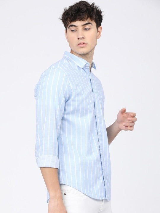 Premium Oxford Cotton Blue White Stripes Casual Shirt (SF)
