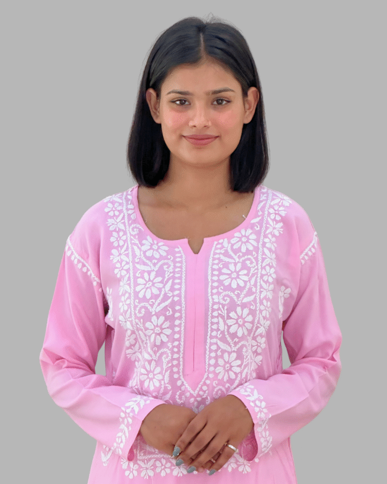 Baby Pink Chikankari Long Kurta Set Trooking