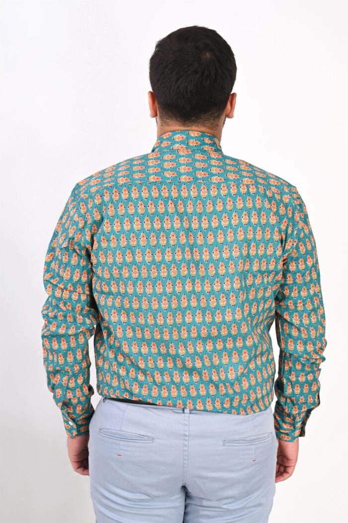 Sea Green Jaipuri Full Sleeve Printed Shirt for Men