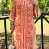 orange floral print design kurta set