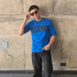 Dark Blue Short-Sleeved, Oversized T-shirt