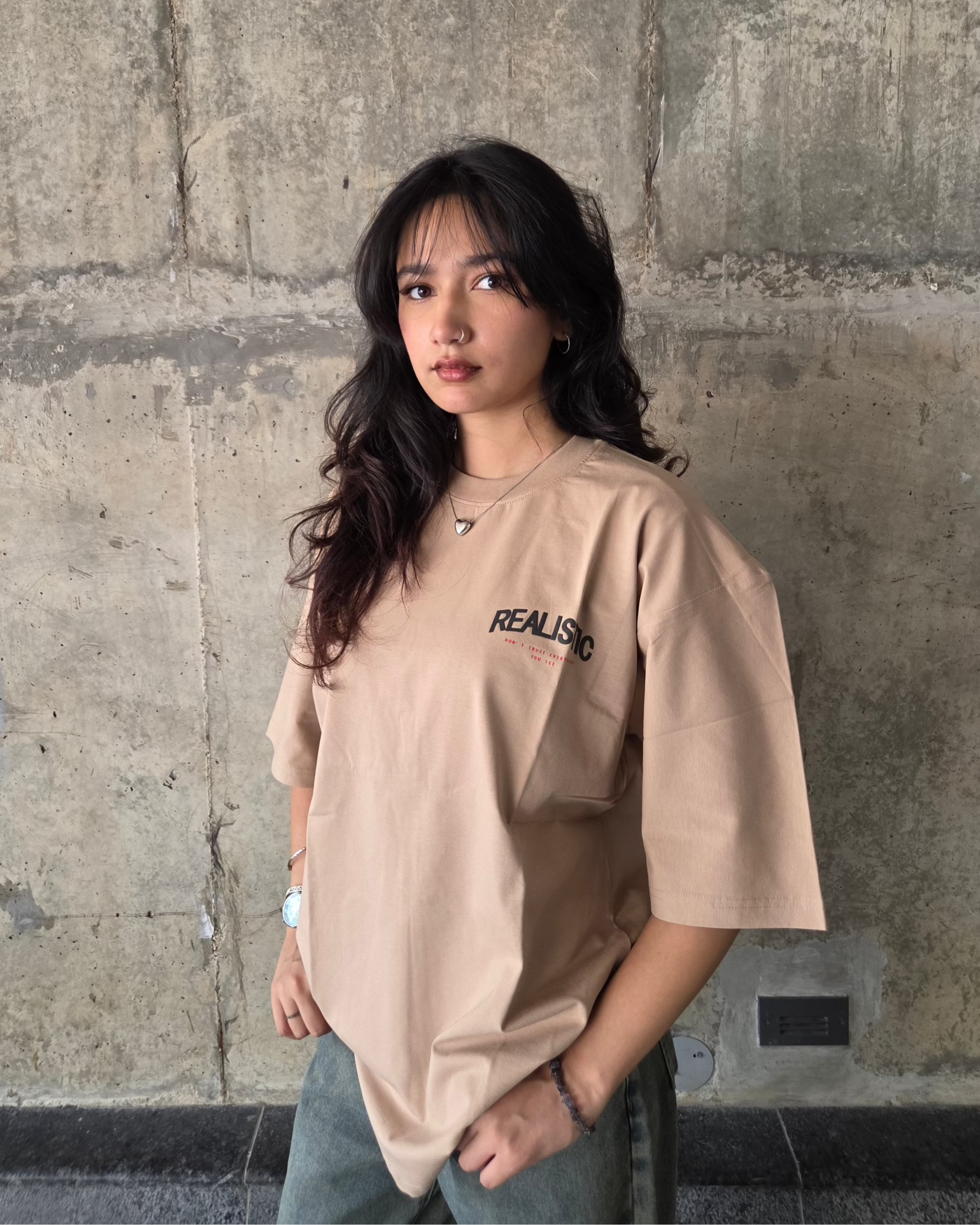 Beige Crew Neck Men's Oversized T-Shirt