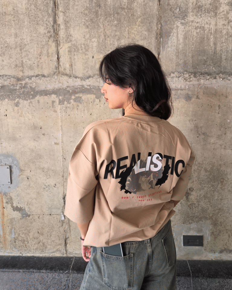 Beige Crew Neck Men's Oversized T-Shirt