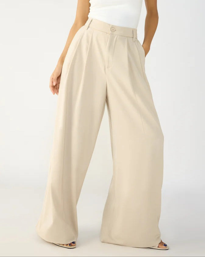 Cream Straight Fit Tailored Pants