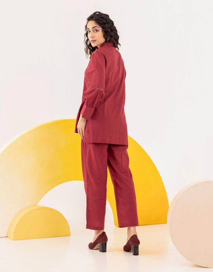 Red Floral Embroidered co-ord set