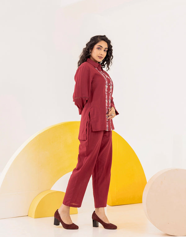 Red Floral Embroidered co-ord set