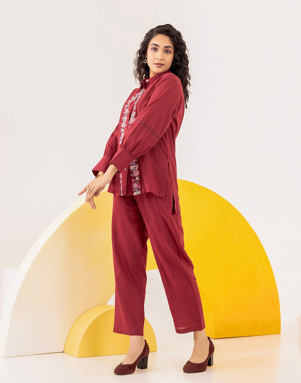 Red Floral Embroidered co-ord set