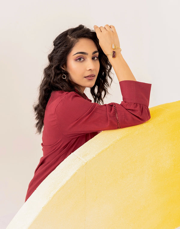 Red Floral Embroidered co-ord set