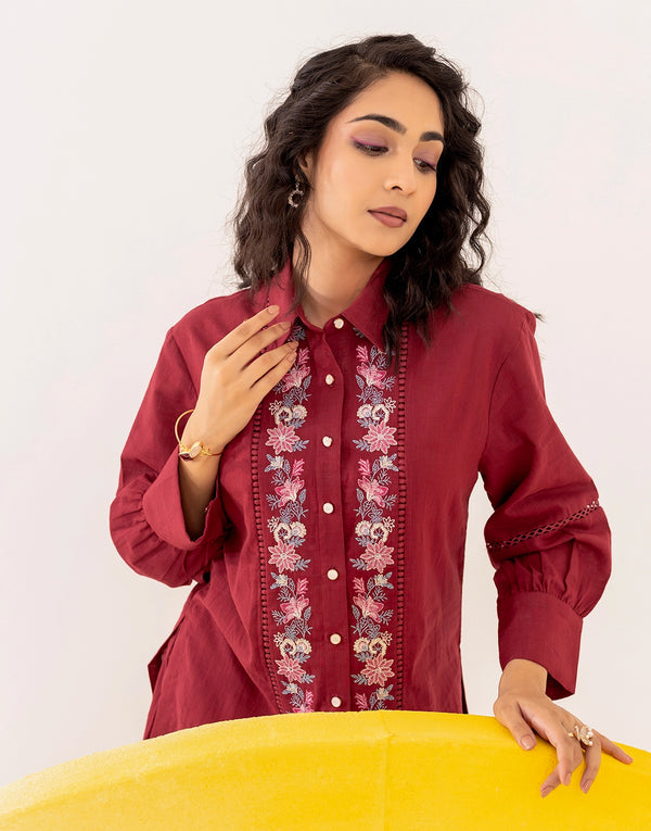 Red Floral Embroidered co-ord set