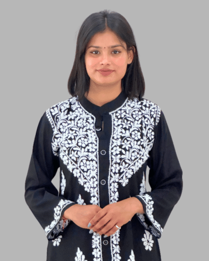 black embroidered chikankari kurta set for women_trooking fashions