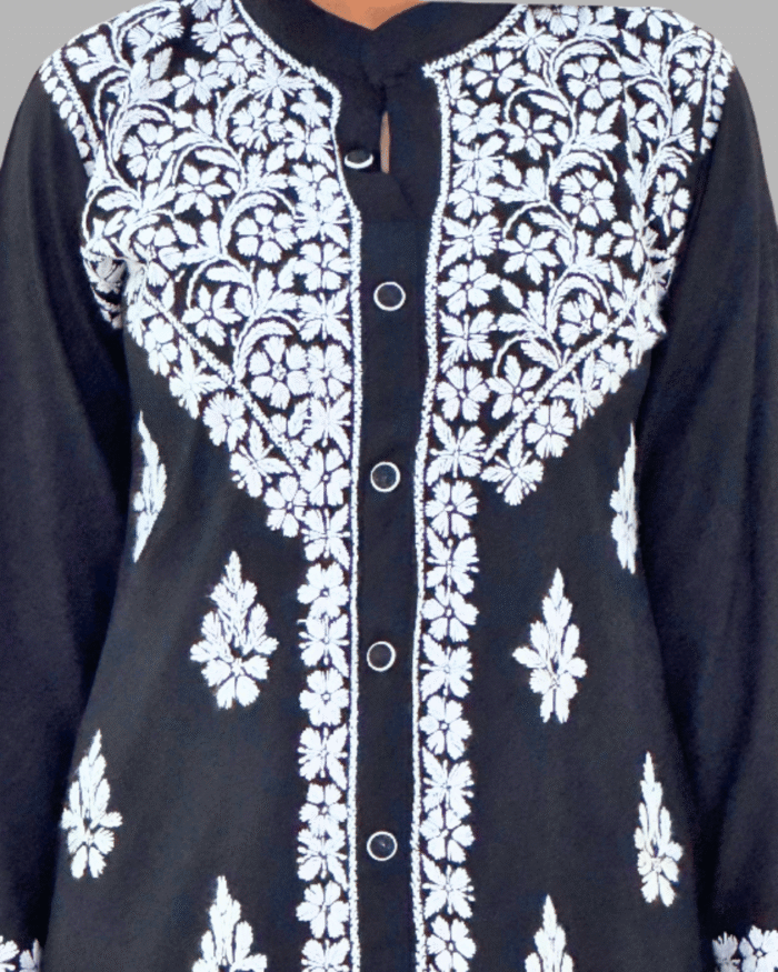 black embroidered chikankari kurta set for women_trooking fashions