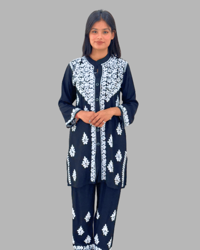 black embroidered chikankari kurta set for women_trooking fashions