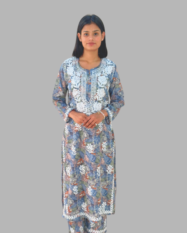 2 Piece floral chikankari long kurta trooking