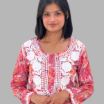 Coral Pink Cotton Chikankari Kurta Set For Women - 2 Piece