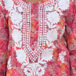 Coral Pink Cotton Chikankari Kurta Set For Women - 2 Piece