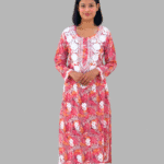Coral Pink Cotton Chikankari Kurta Set For Women - 2 Piece