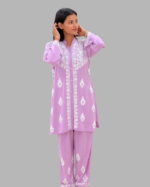 2_Pcs_Lilac_Floral_Chikankari_Long_Kurta_Set_6 Lavender Floral Chikankari Long Kurta Set for women_trooking fashions