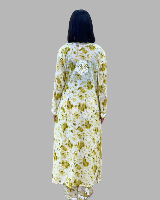 Mehndi Color Chikankari Long Kurta Set Trooking