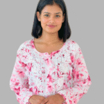 pink floral chikankari long kurta trooking
