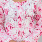 pink floral chikankari long kurta trooking
