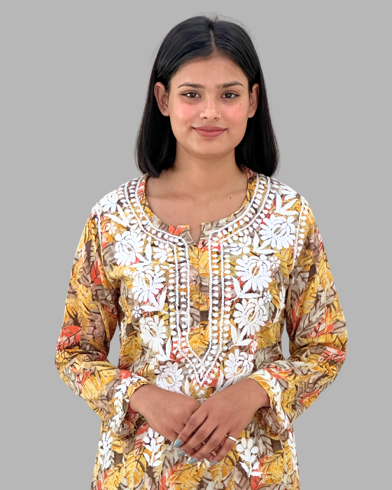 Yellow Chikankari Long Kurta Set 2 piece