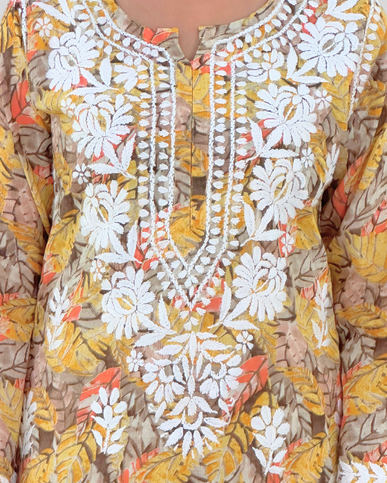 Yellow Chikankari Long Kurta Set 2 piece