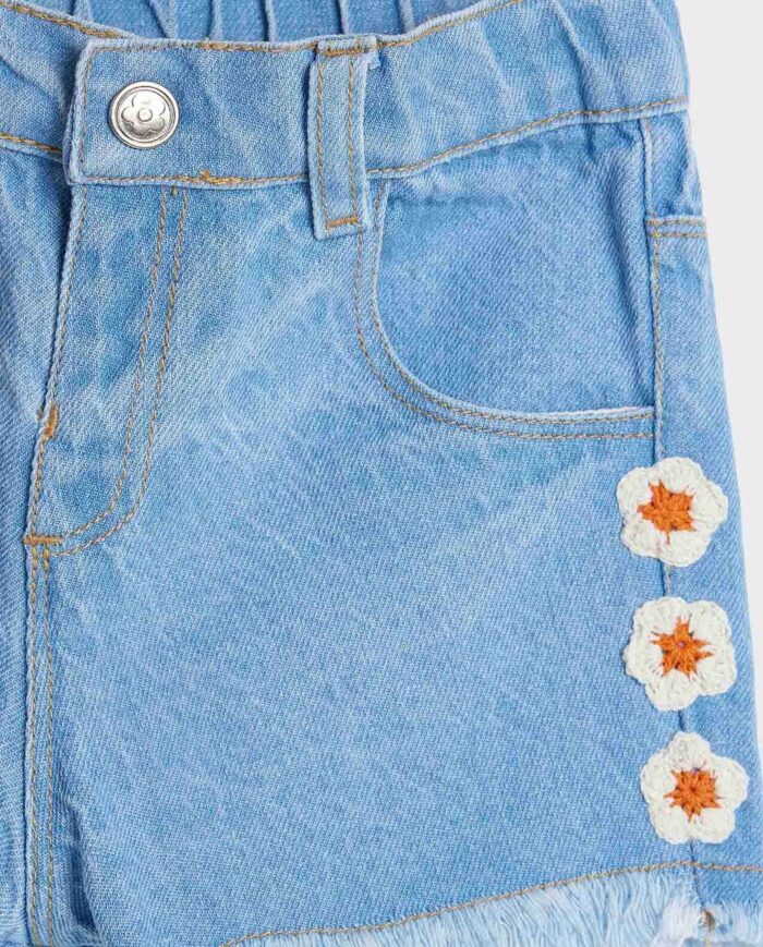 Washed Denim Shorts with Adjustable Belt