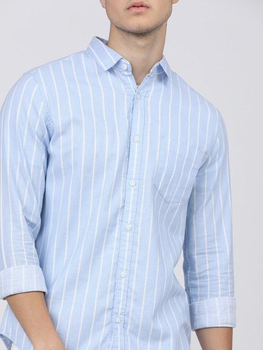 Premium Oxford Cotton Blue White Stripes Casual Shirt (SF)