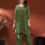 green floral embroidered co-ord set for women