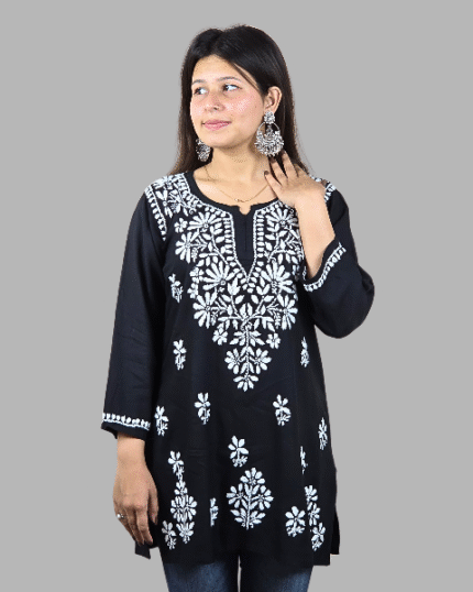 Women's Black Chikankari Short Kurti