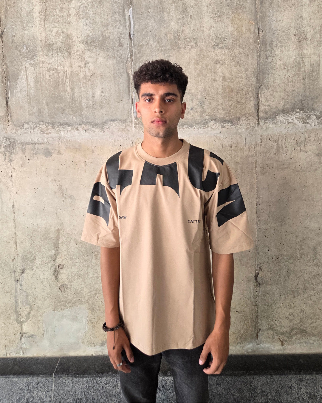 Beige Short-Sleeved, Oversized T-shirt