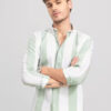 Premium Oxford Cotton Green Stripes Casual Shirt (SF)