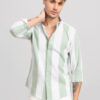 Premium Oxford Cotton Green Stripes Casual Shirt (SF)