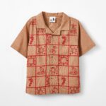 Brown Short Sleeves Shirt With Red Thread Design For Boys
