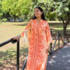 orange floral print design kurta set