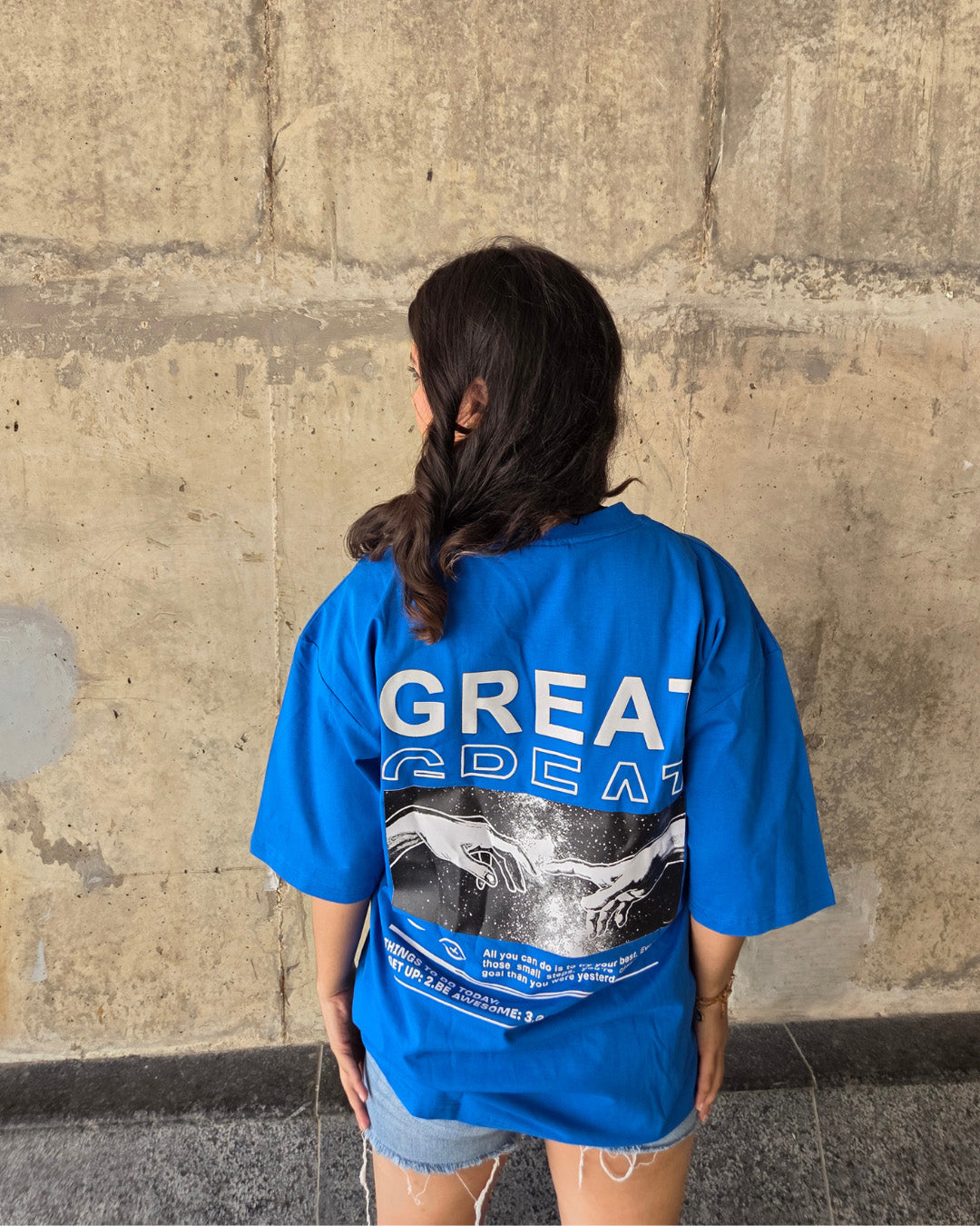 Dark Blue Short-Sleeved, Oversized T-shirt