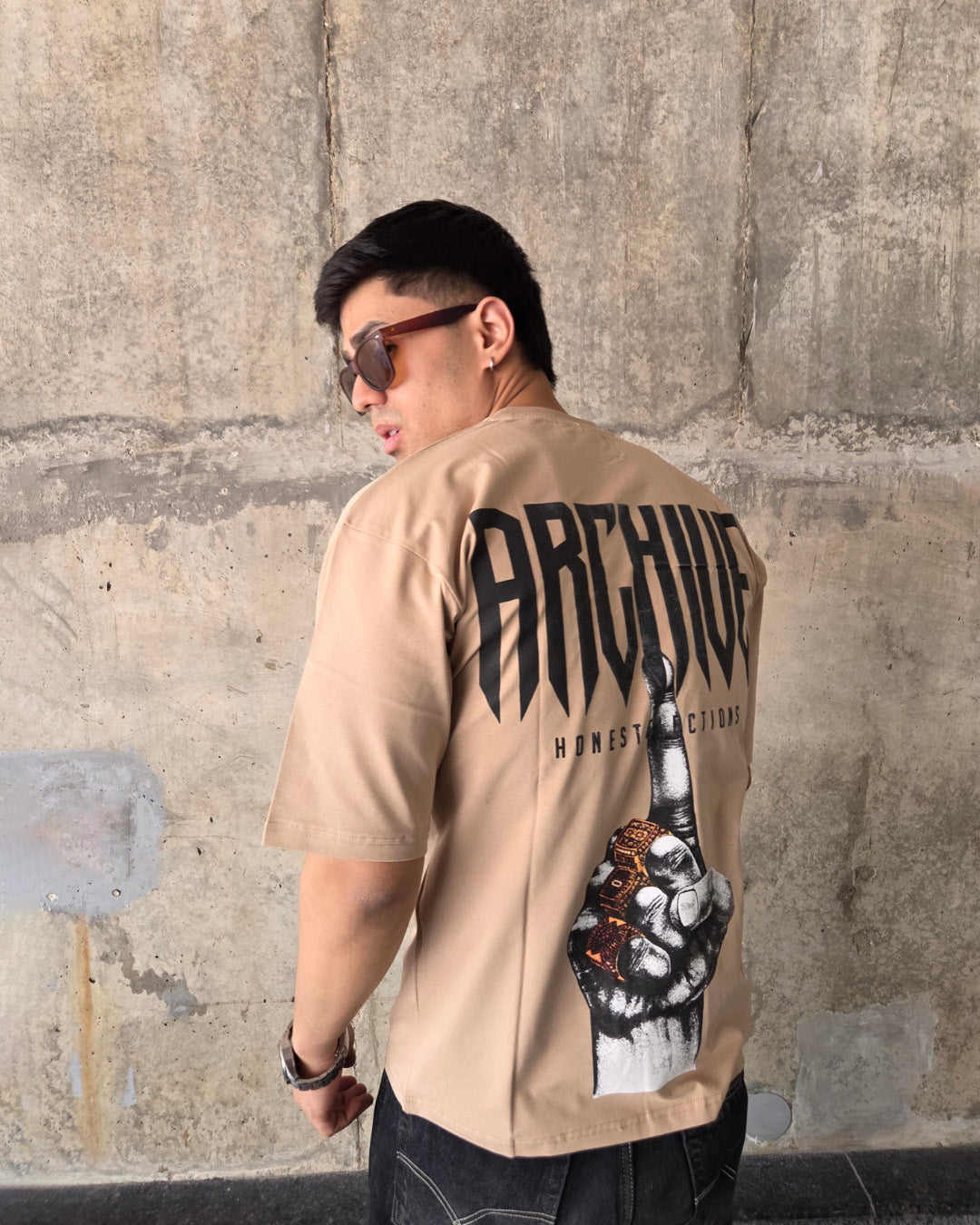 Beige Short-Sleeved, Oversized T-shirt