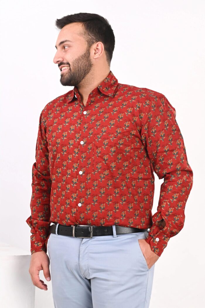 Rust Jaipuri Full Sleeve Printed Shirt for Men