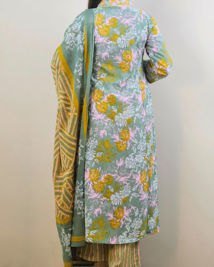 Sky Blue Alia Embroidery A Line Flare Kurti Set