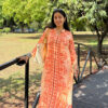 orange floral print design kurta set