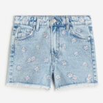 Light Blue Full Embroidered Hot Shorts For Girls