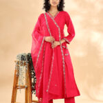 Hot Pink Angrakha Plain Kurta Set