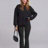 Women Black Bootcut Flared High-Rise Trousers
