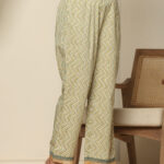 Light Green Mughal Art Organza Print 3 Pcs Suit