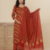Red Digital Print Cotton 3 Pcs Suit