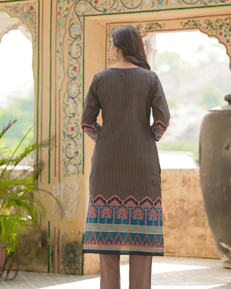 Brown Ajrak Print 3 Pcs Suit